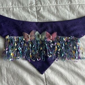 Purple dog bandanna with confetti trim and butterflies